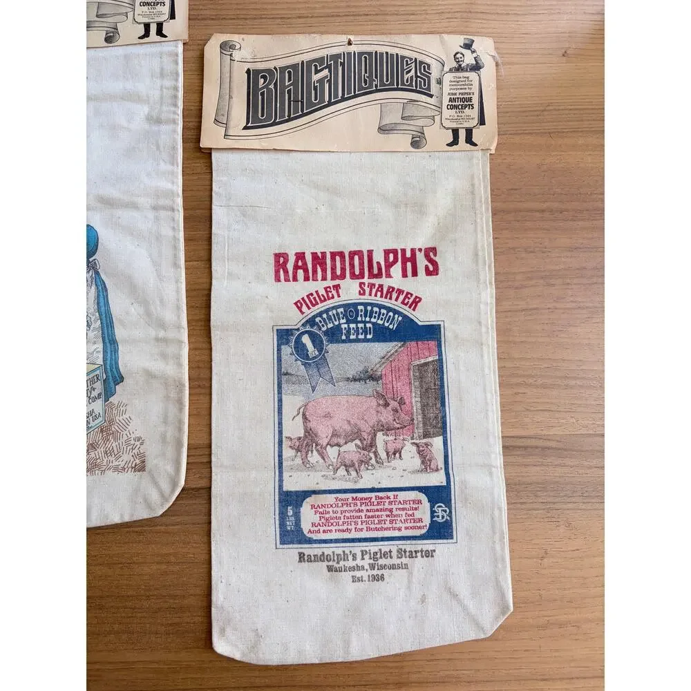 Lot 2 Vtg Bagtiques Linen Bags Jude Pieper Antique Concepts 1981 Advertising
